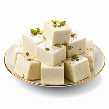 Milk barfi or mawa burfi on white background