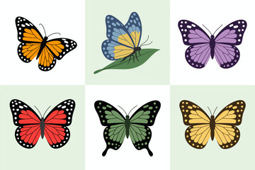 Butterfly grid set, mixed color wings, nature insect icons, decorative vector, spring theme collection