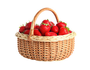 Basket of Fresh Ripe Strawberries Isolated on White Background