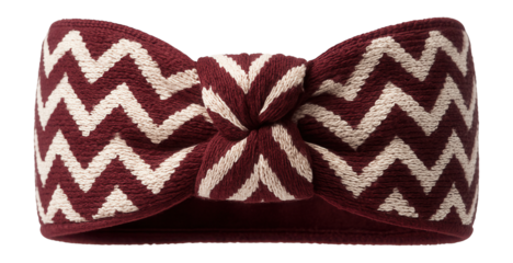 Patterned knit headband in burgundy and ivory chevron design