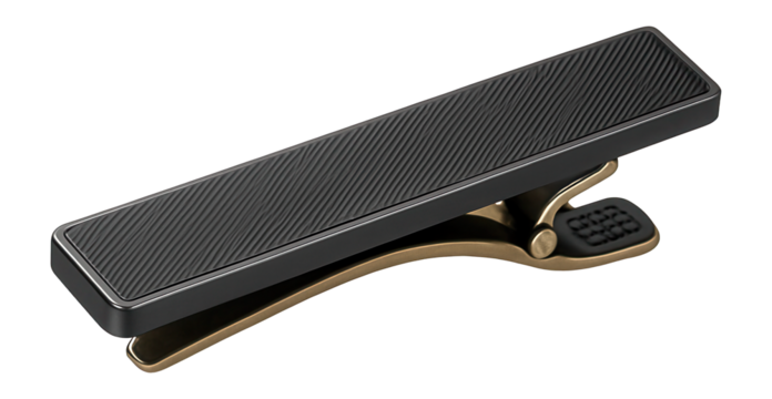 Slim tie clip with diagonal stripe engraving in a matte black finish