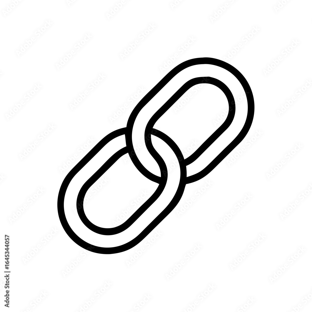 Poster a simple outline drawing of two chain links interlocked together on a white isolated background view