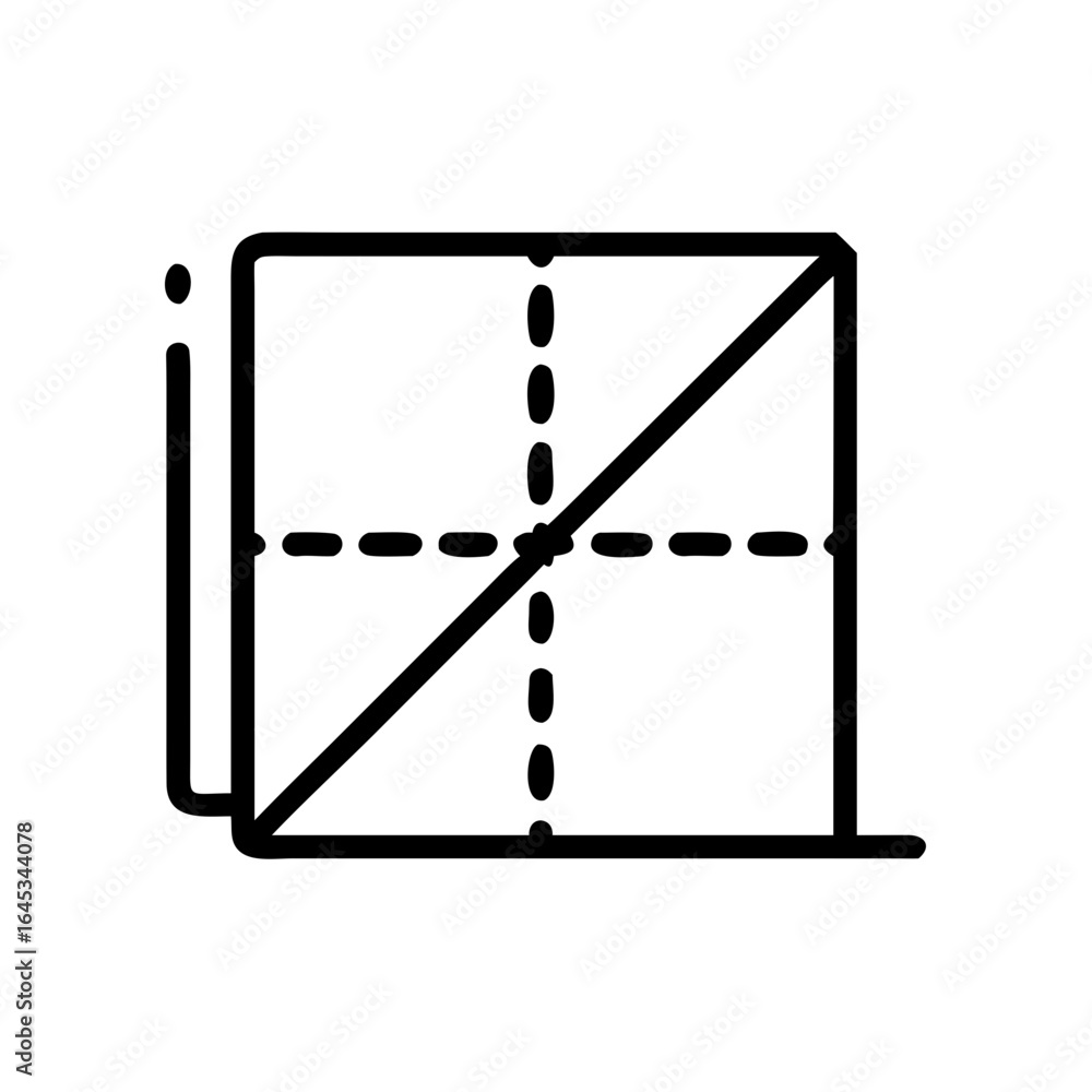 Aufkleber illustration of square shape divided by diagonal line with dotted lines and corner detail design ele