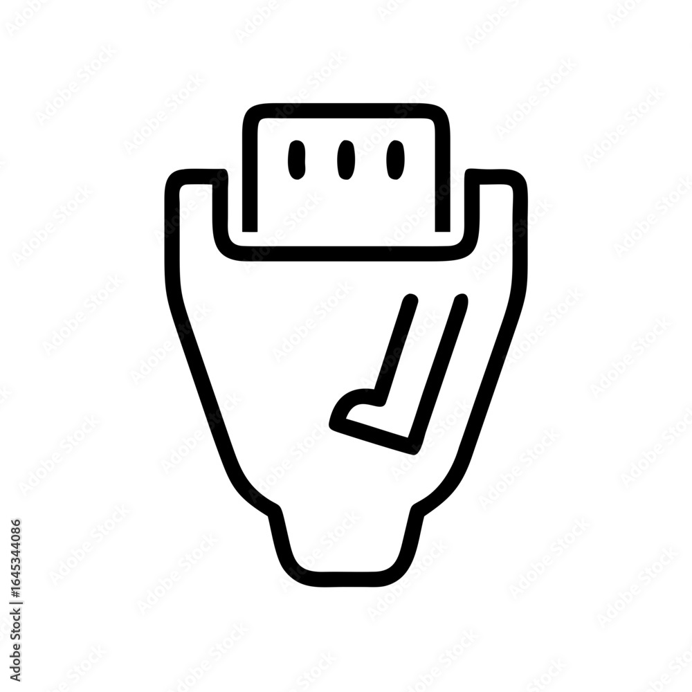 Poster illustration of a hdmi connector with three dots on the top part and a trapezoid shape body design