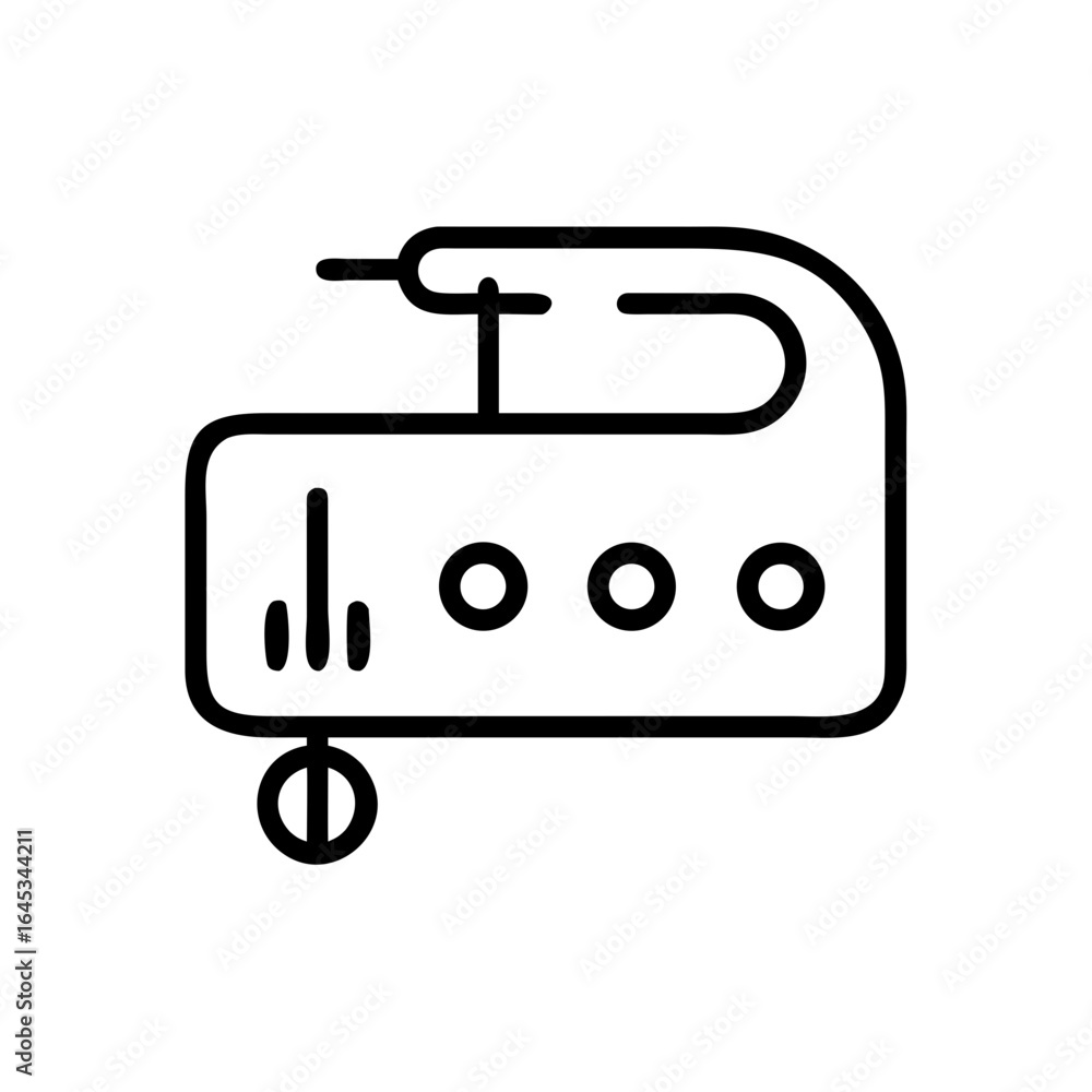 Poster illustration of a portable nebulizer machine with handle and circles in a simple line art style