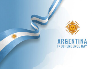 Argentina Independence Day illustration with waving flag ribbon and sun of May symbol