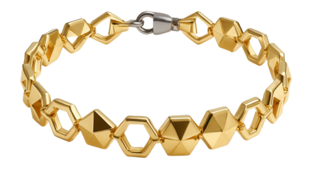 Gold choker necklace with a series of interlocking geometric links