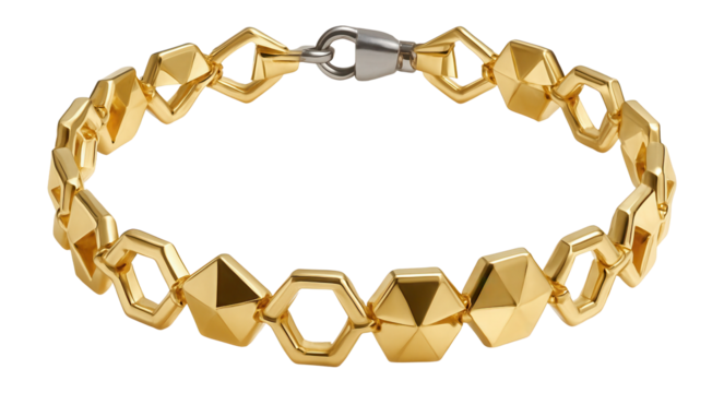 Gold choker necklace with a series of interlocking geometric links