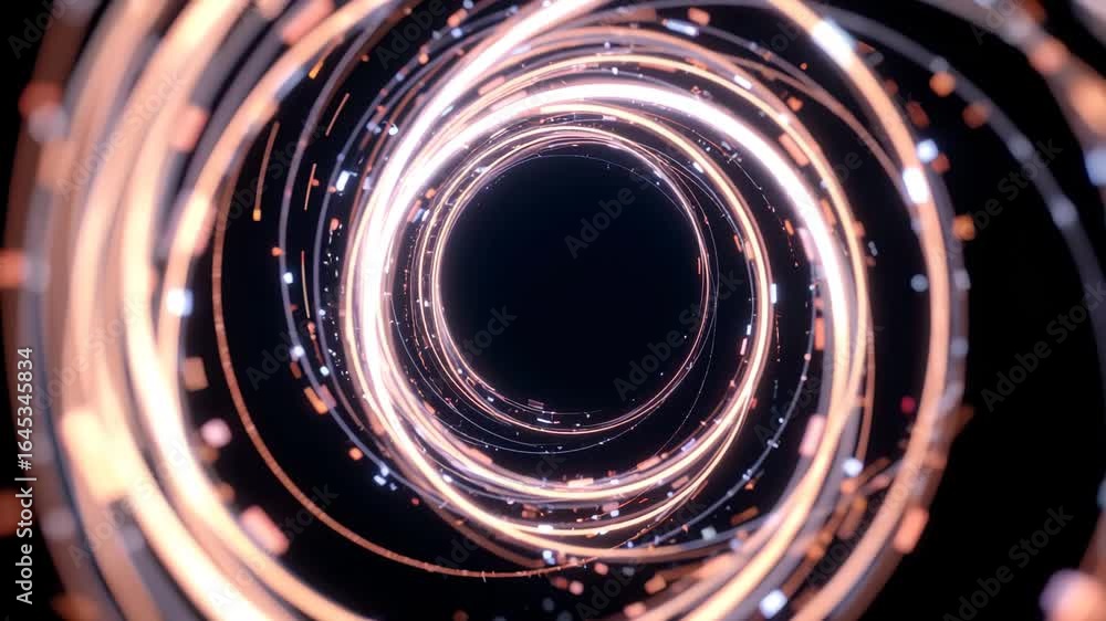 Poster swirling light tunnel: a captivating tunnel of luminous lines and glowing rings, spiraling into a me