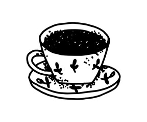 Classic teacup filled with hot tea, perfect for tea time illustrations, cafe menus, kitchen decor, and warm cozy beverage-themed artworks.