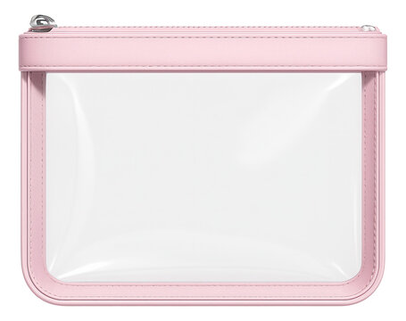 Clear PVC cosmetic pouch with pastel pink trim and top zip