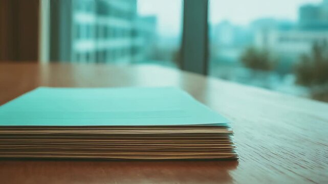 stack of notebooks on table animation motion video 4k clip seamless loop minimal office stationery background