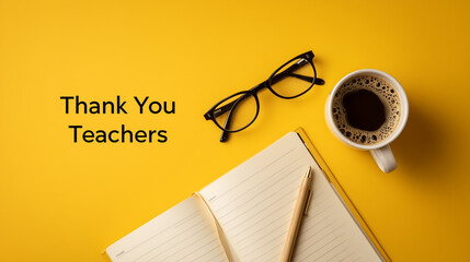 Clean minimal photo of eyeglasses placed on closed book with solid beige background for World Teachers' Day