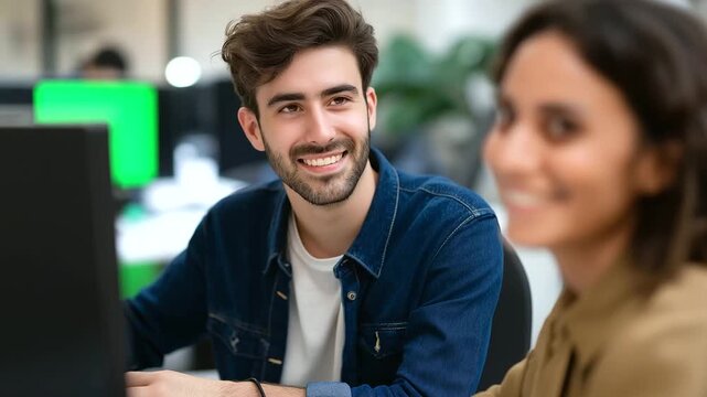 A senior professional provides mentorship and guidance to an intern in a dynamic creative startup environment. This hands-on learning and real-world experience are key to skill building, professional