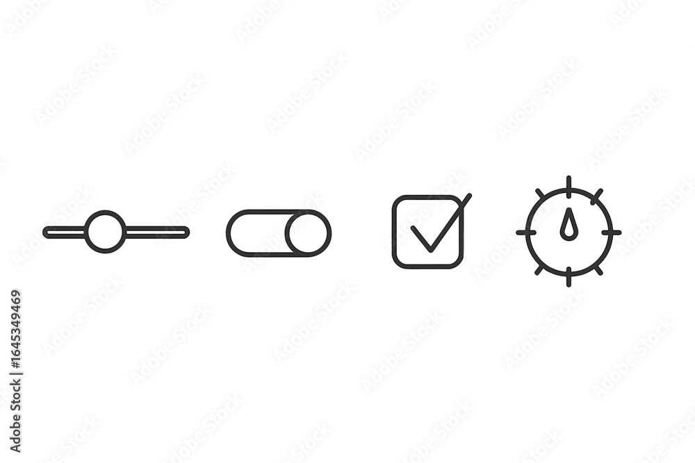 Poster user interface icons representing toggle options and selections commonly used in digital application