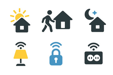 Obraz premium Icons representing smart home features showcasing security, lighting, and automation for a modern lifestyle