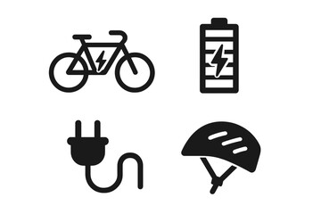 Electric biking essentials showcasing battery, charger, bike, and safety gear for contemporary riders