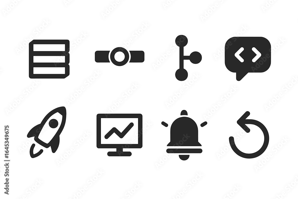 Poster icons representing technology and digital communication in a minimalist design featuring various sym