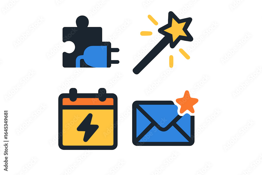 Poster design elements representing productivity tools and collaboration features for efficient workflows a