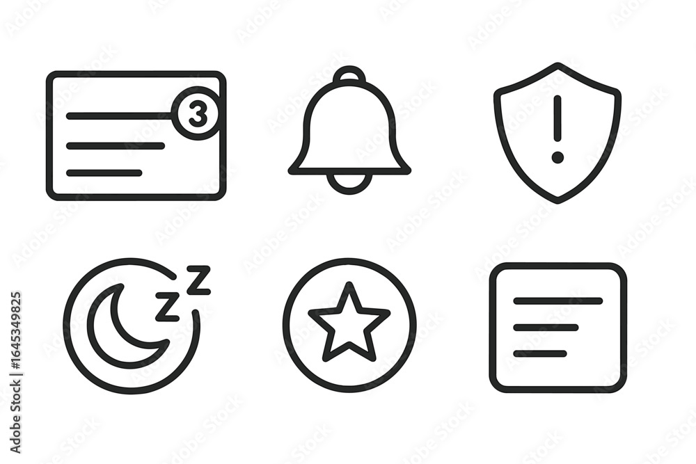 Poster simple icons depicting notifications, security, and sleep in a minimalist design suitable for variou