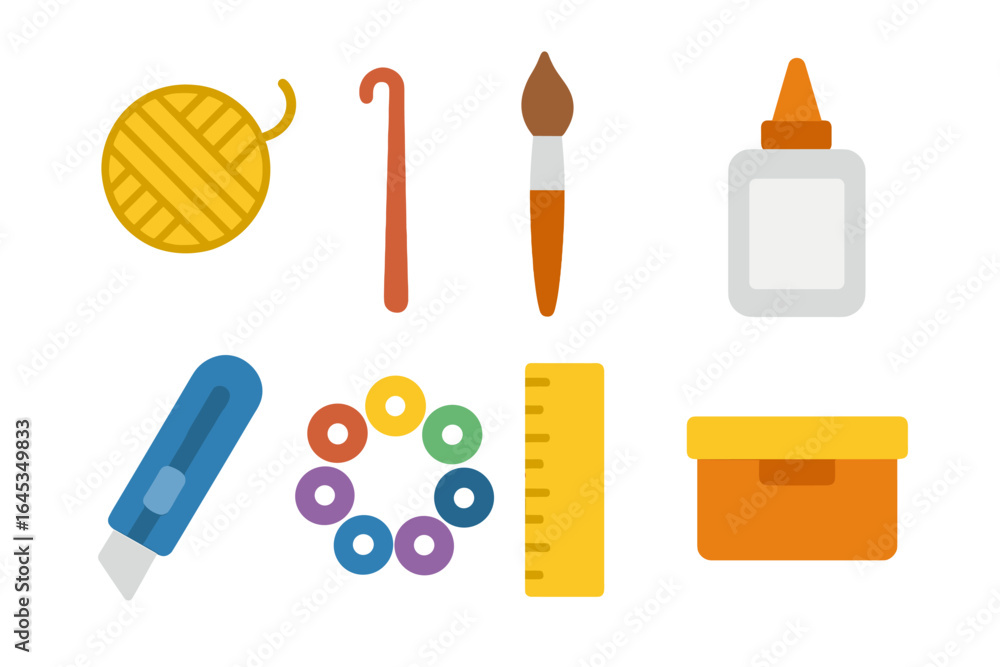 Poster crafting tools and materials displayed neatly on a white surface for creative projects