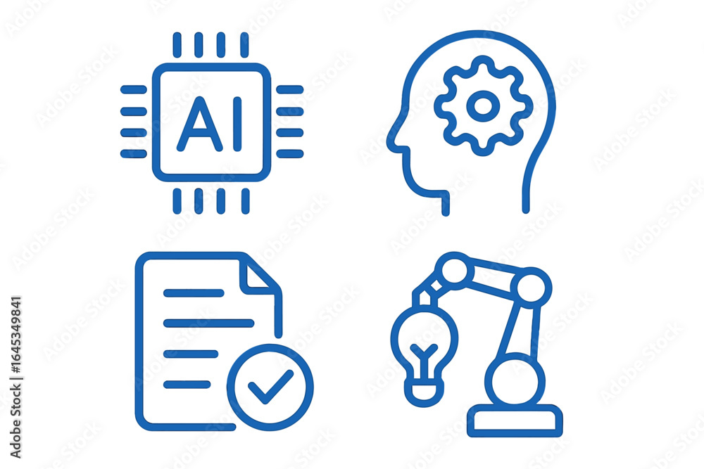 Poster exploring artificial intelligence concepts through visual symbols representing technology and innova