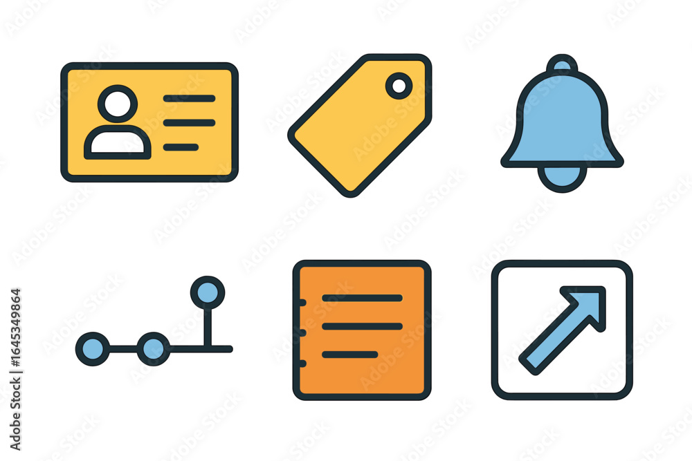 Aufkleber icons representing user interface elements for navigation and organization in mobile applications du