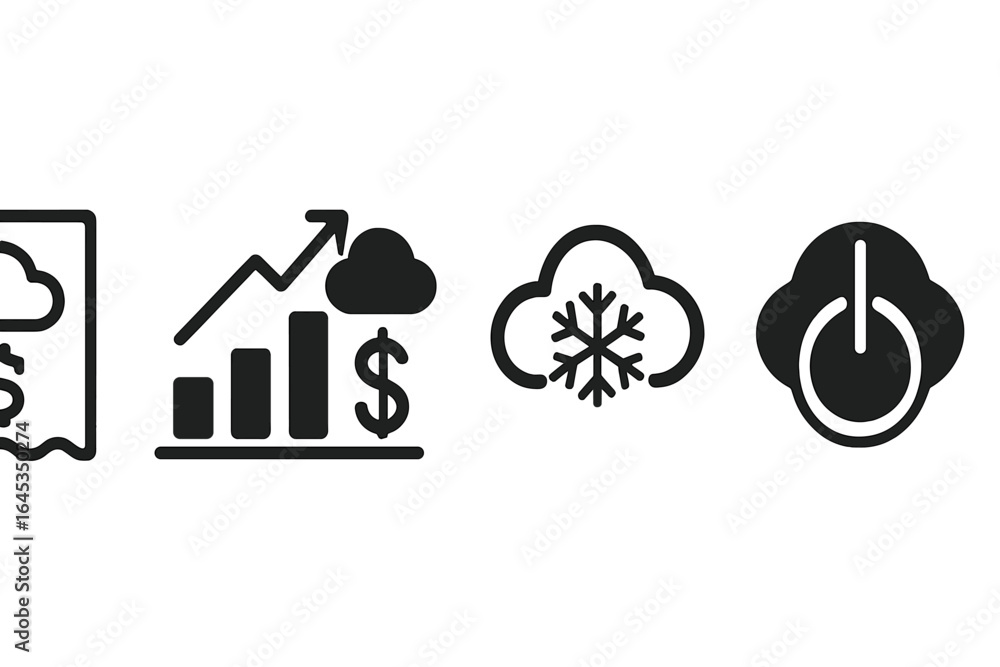 Aufkleber financial metrics representation with icons showing cloud computing, growth, and temperatures in sim