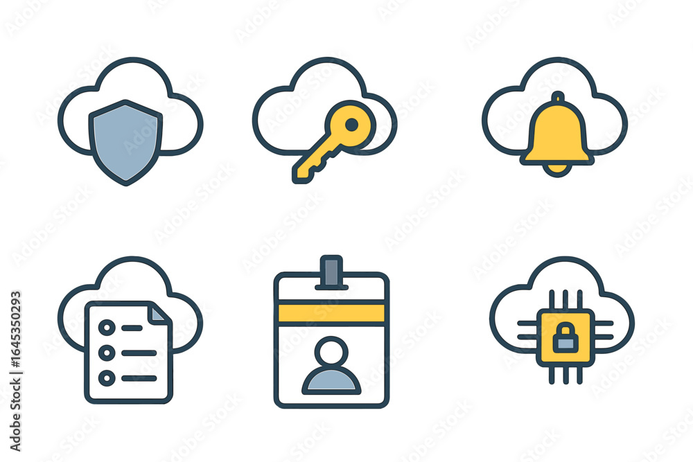 Aufkleber cloud-based security icons representing various features for data protection and user authentication