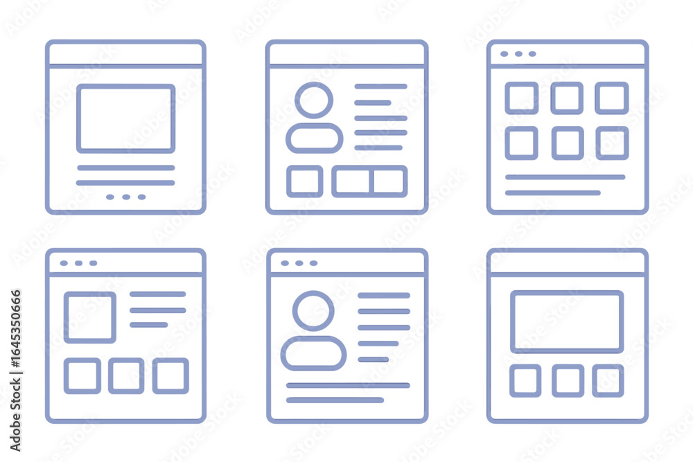 Poster web design concepts showcasing user interface layouts with varying structures and elements for seaml