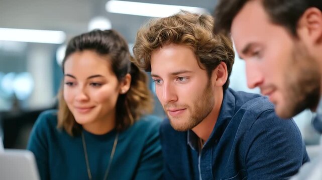 A diverse team in a modern office engaged in a dynamic brainstorming session to drive business innovation. Their professional collaboration, strategic planning, and creative thinking are key