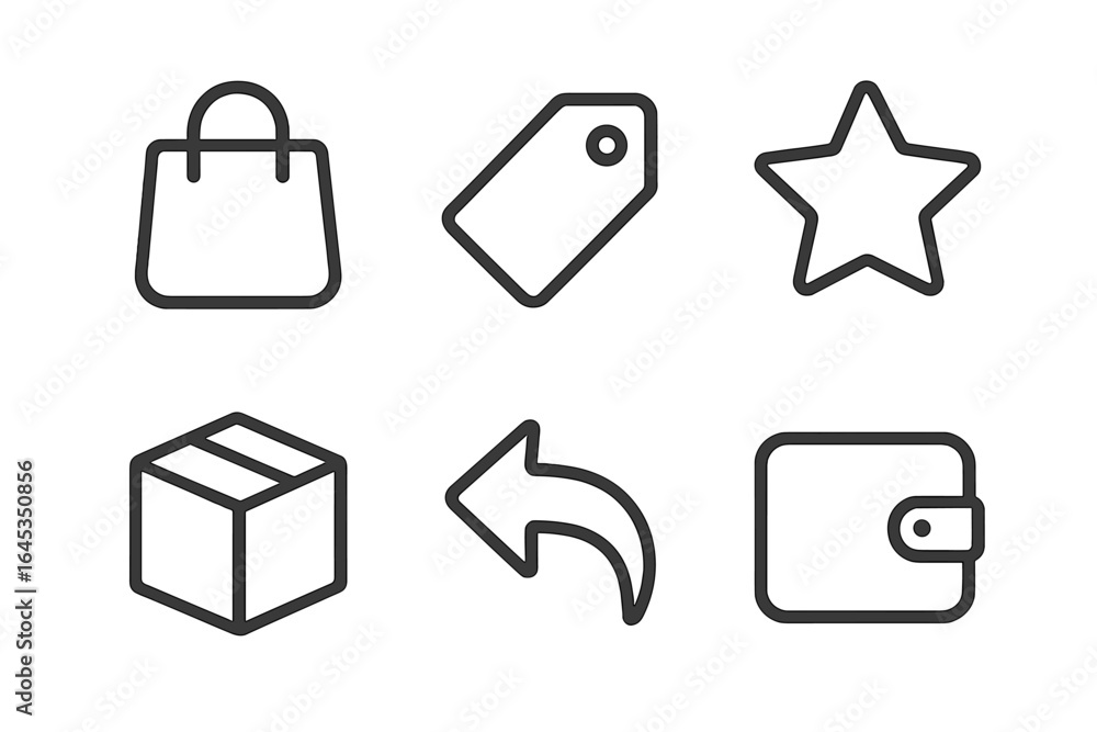 Poster various icons representing shopping, packaging, and transactions in a minimalist style suitable for 