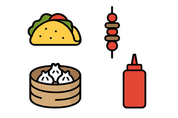 Diverse array of food items highlighting popular snacks from various cuisines at a local food fair