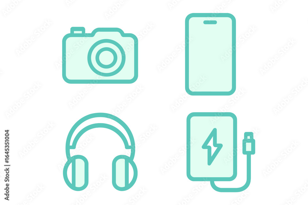 Poster Various multimedia devices displayed in a clean layout for a technology showcase focusing on connectivity and functionality