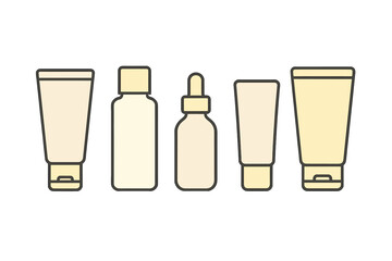Collection of skincare product containers arranged neatly on a white background showing different shapes and sizes