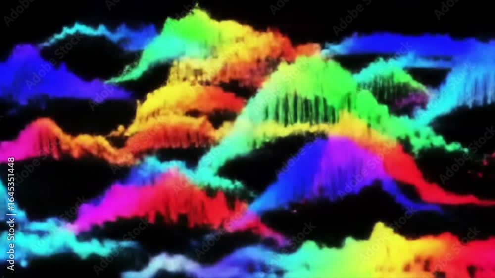 Poster a vibrant and abstract digital landscape showcases a spectrum of colorful mountains, creating a visu