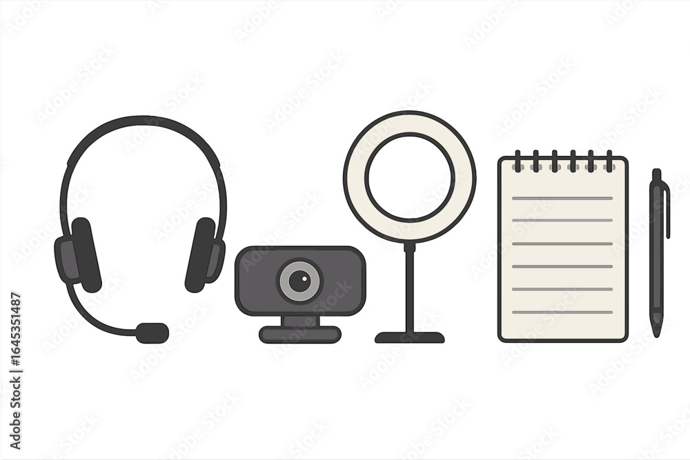 Poster various tools for online communication and content creation set against a white background during a 