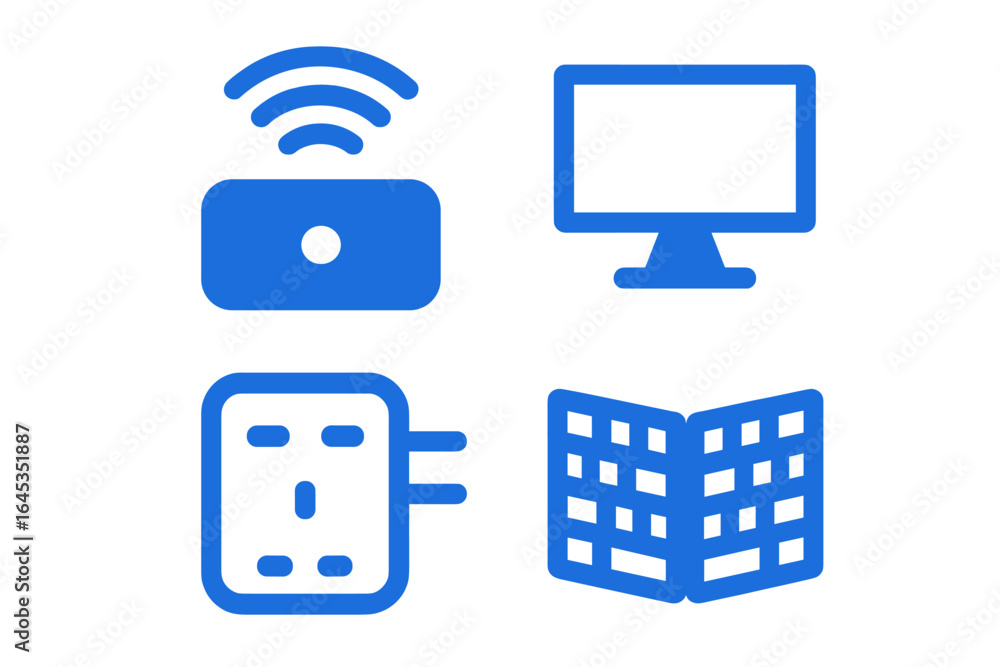 Poster collection of icons representing technology and communication tools in a modern design layout