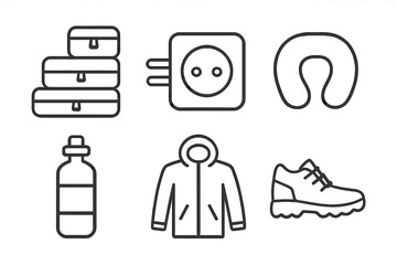 Travel essentials for a long journey, including clothing, snacks, and comfort items for an enjoyable experience