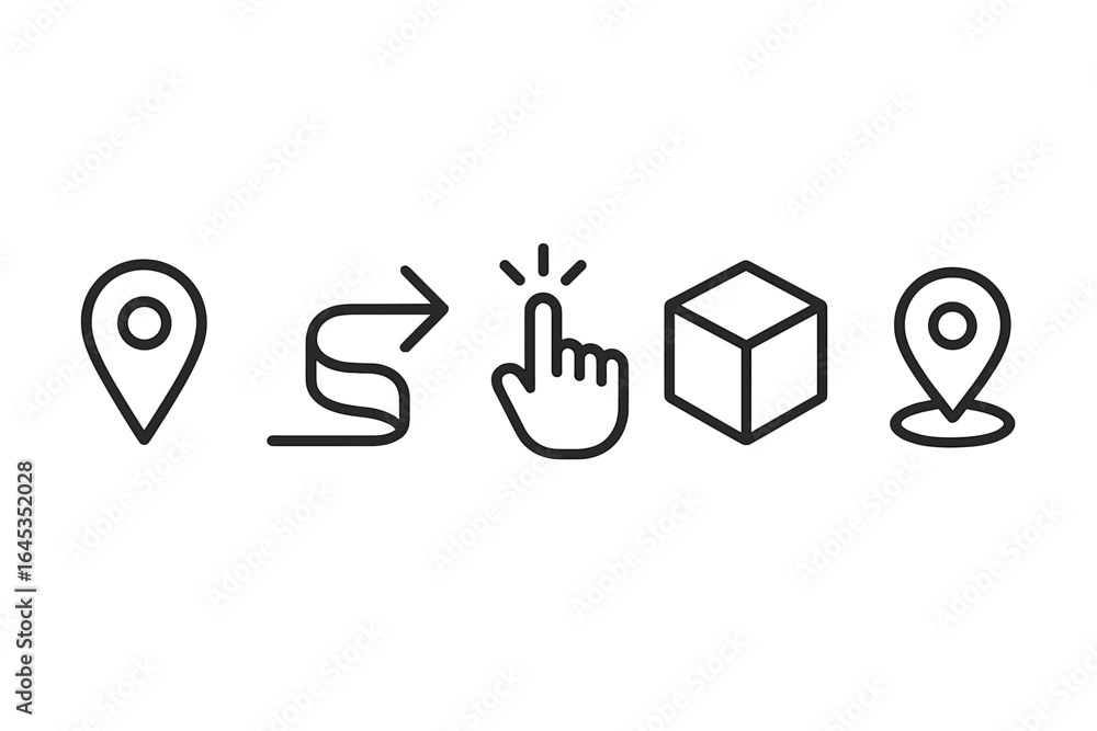 Aufkleber symbols illustrating navigation, interaction, and location services for digital applications on a mi