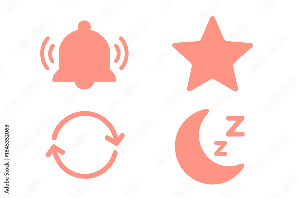Poster notification symbols representing alerts, favorites, refresh actions, and sleep mode in minimalistic