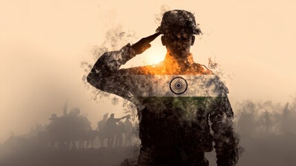 Military salute by indian soldier rising sun emotional tribute outdoor inspirational concept