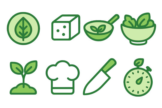 Illustrations of gardening and cooking elements promoting healthy eating and sustainable practices