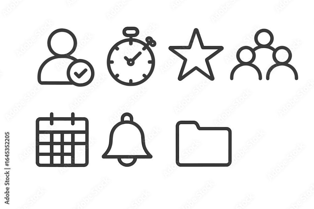 Poster collection of icons representing various organizational and scheduling concepts for planning and tea