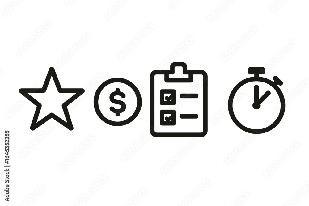 Poster icons representing important concepts in business and productivity for efficient workflow management