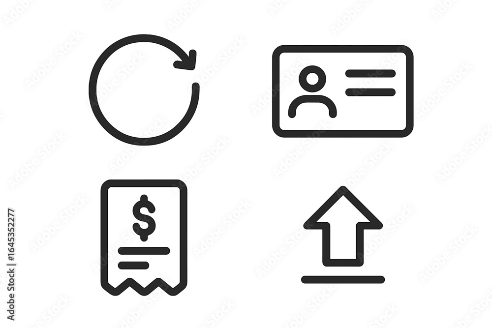 Aufkleber symbols representing financial transactions and user information in a simple and modern style on a p