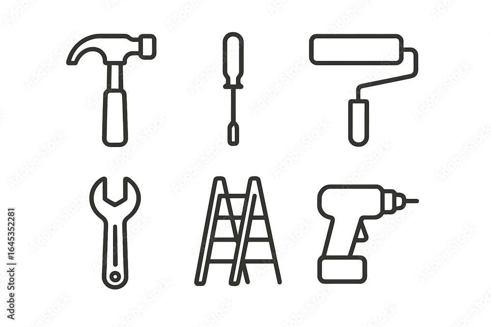 Poster various tools for home improvement projects arranged on a flat surface for diy enthusiasts and worke