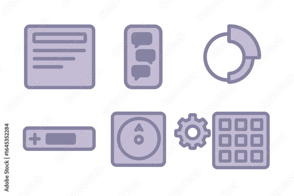 Aufkleber collection of minimalist interface icons for digital applications and software design, featuring com