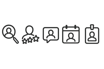 Icons representing user interaction features for a digital platform focused on reviews and scheduling appointments