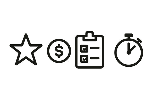 Icons representing important concepts in business and productivity for efficient workflow management